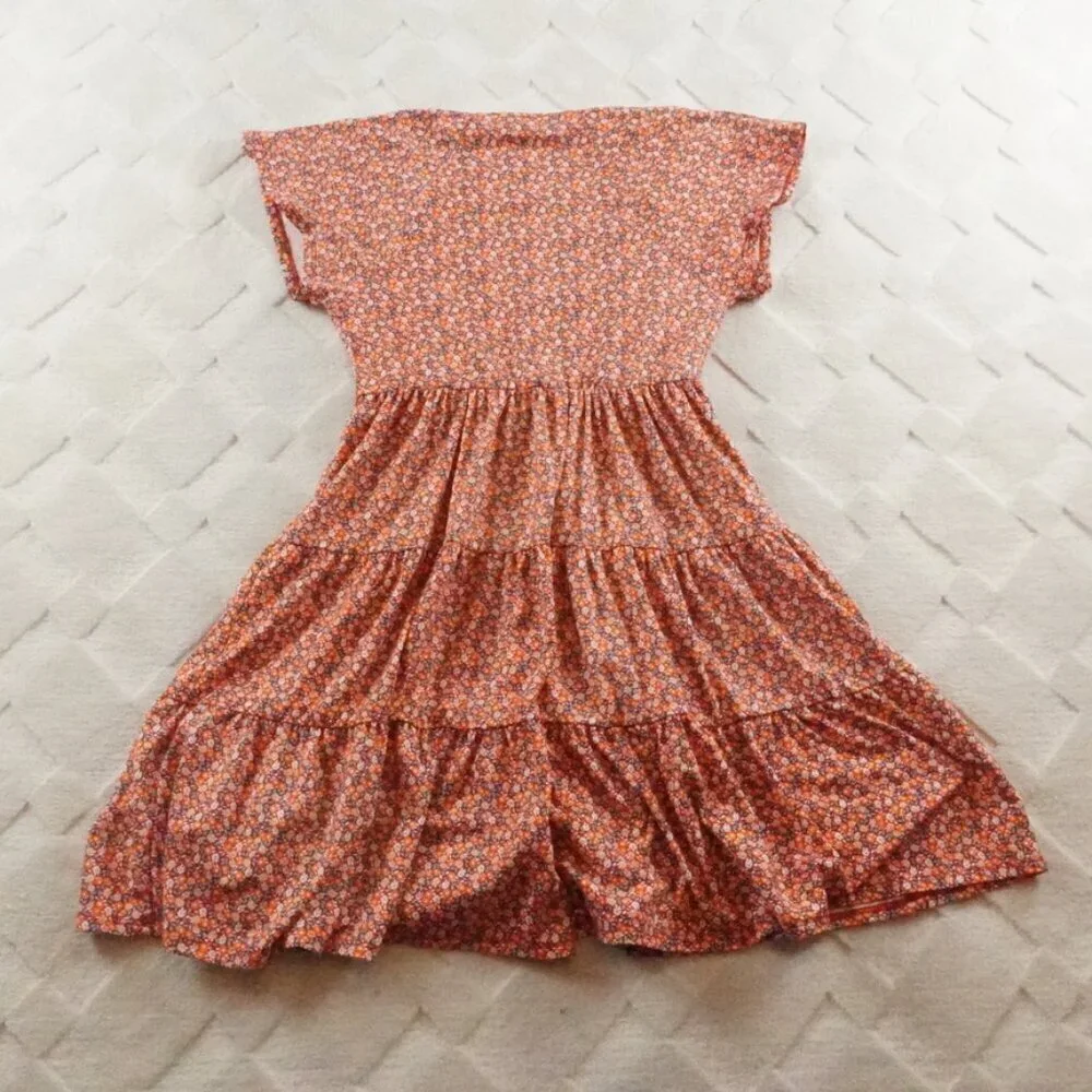 Urban Outfitters Tiered Mini Dress Womens Small Floral Print Dolman Sleeve - Picture 10 of 11
